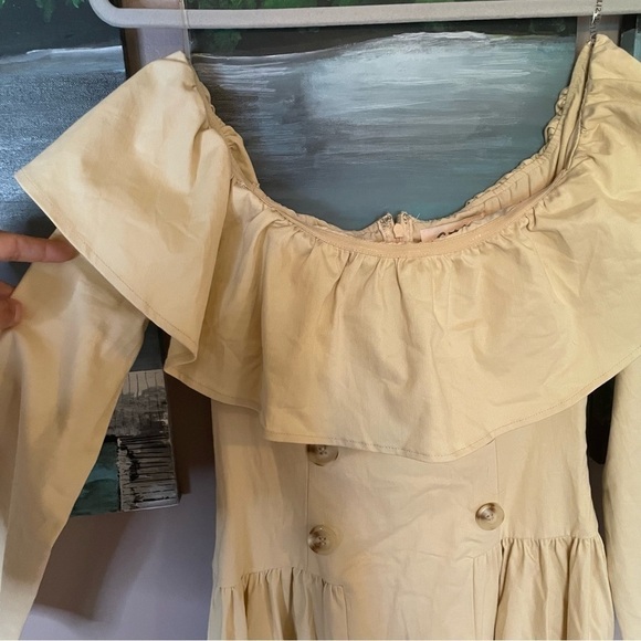 Cutely Covered Beige Long Sleeve Off Shoulder Midi Dress - Picture 5 of 14